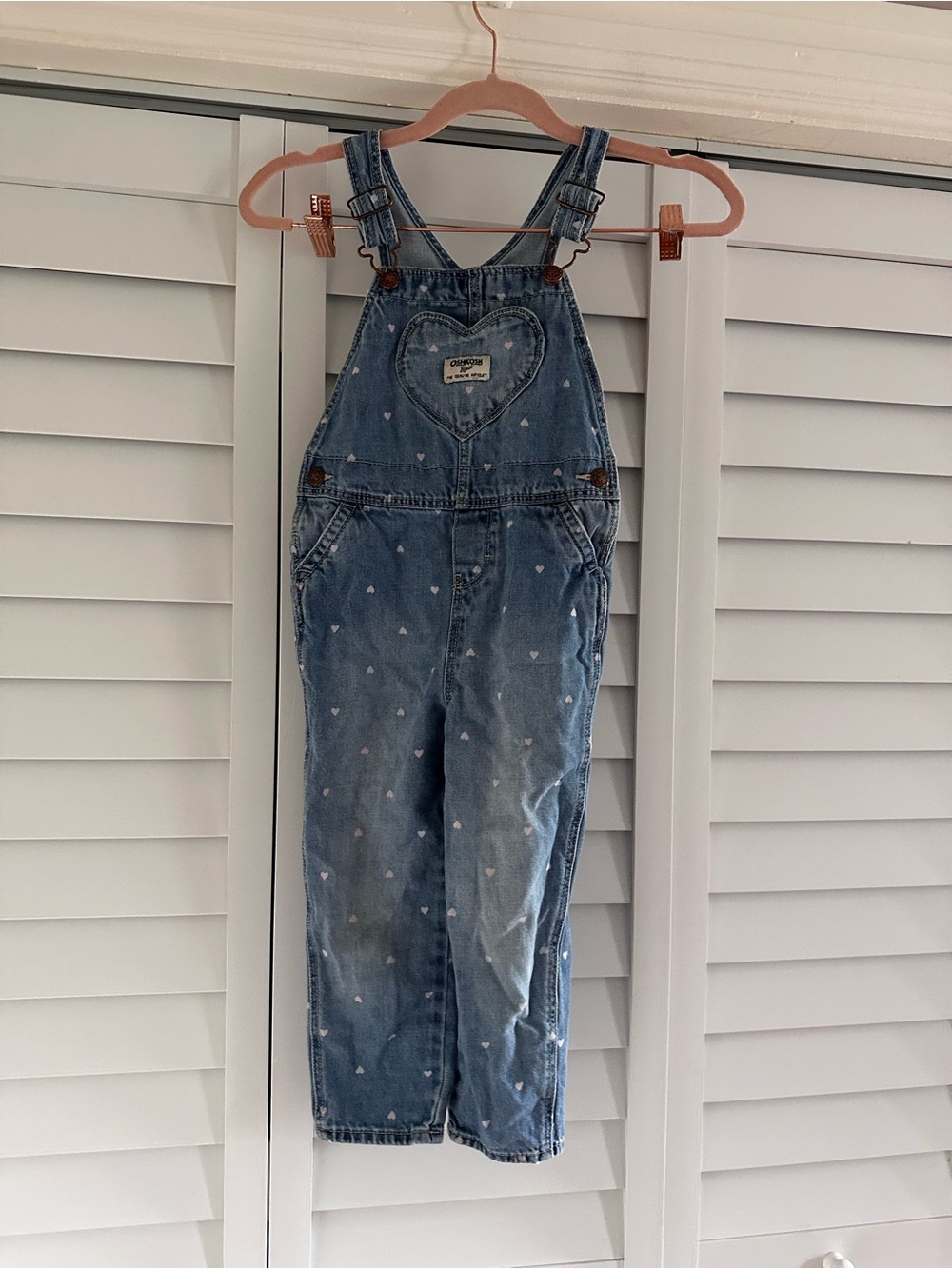 OshKosh B'gosh Blue Denim Overalls with Light Pink Heart Print